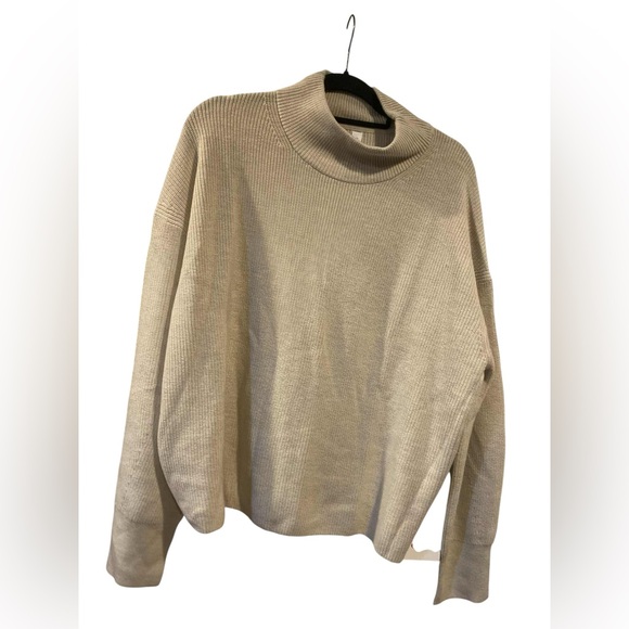 NWT Lululemon merino wool blend rib turtleneck sweater TAN Size 14 - Picture 1 of 5
